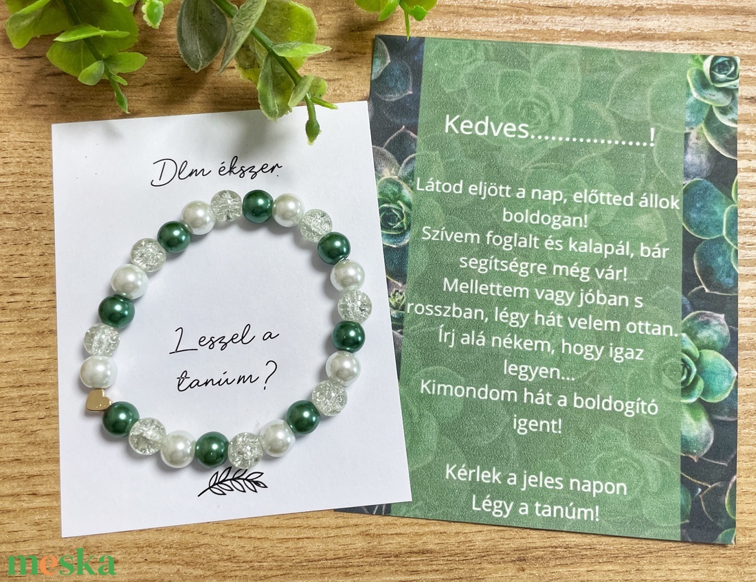 Tanú felkérő karkötő szett - zöld - ékszer - karkötő - gyöngyös karkötő - Meska.hu