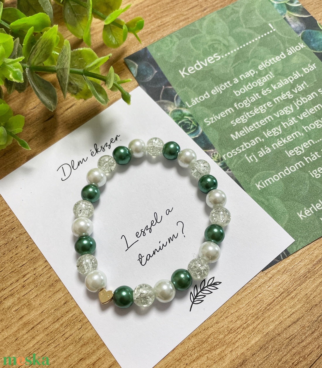 Tanú felkérő karkötő szett - zöld - ékszer - karkötő - gyöngyös karkötő - Meska.hu
