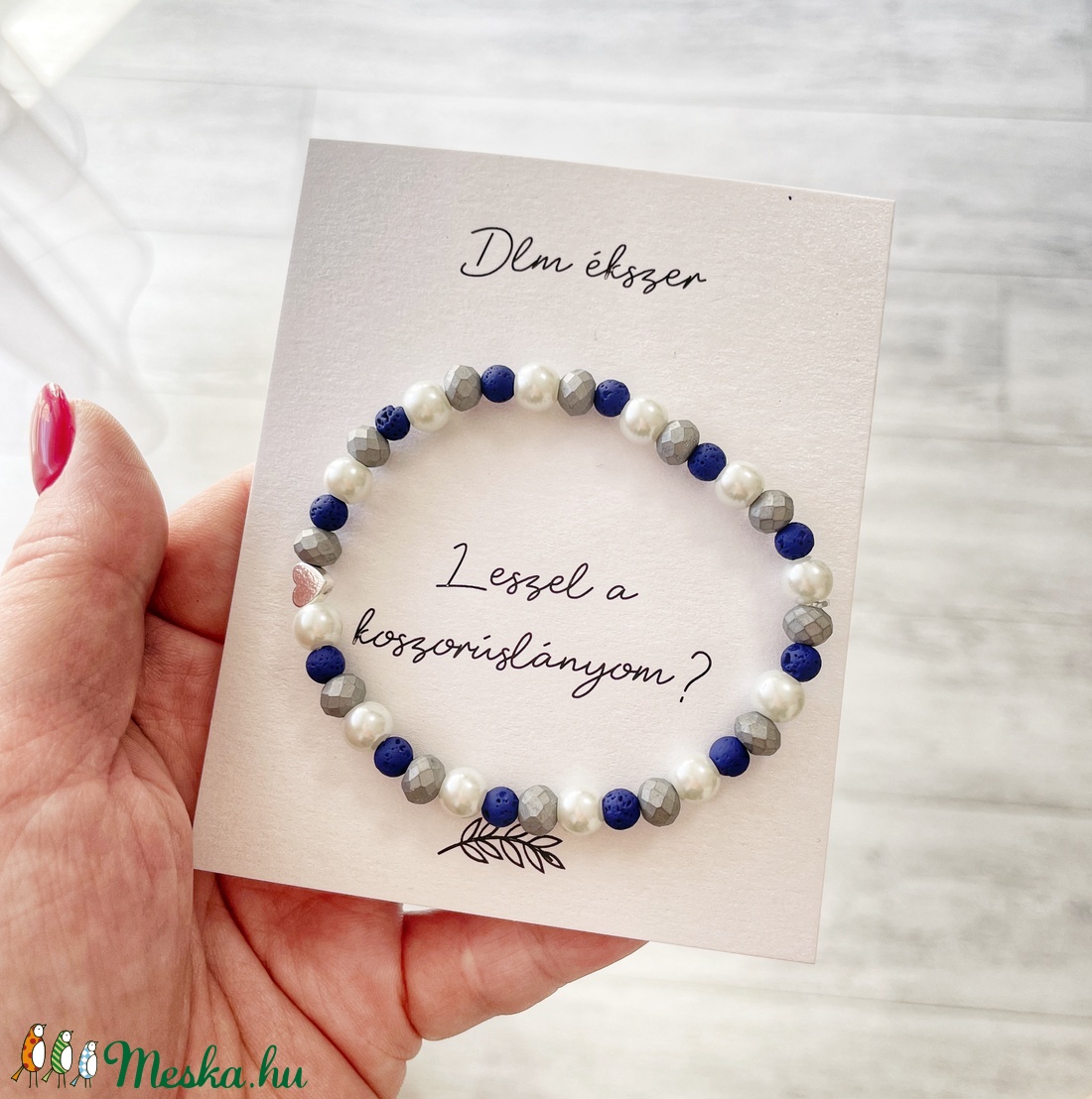 Koszorúslány felkérő karkötő szett- kék - ékszer - karkötő - gyöngyös karkötő - Meska.hu