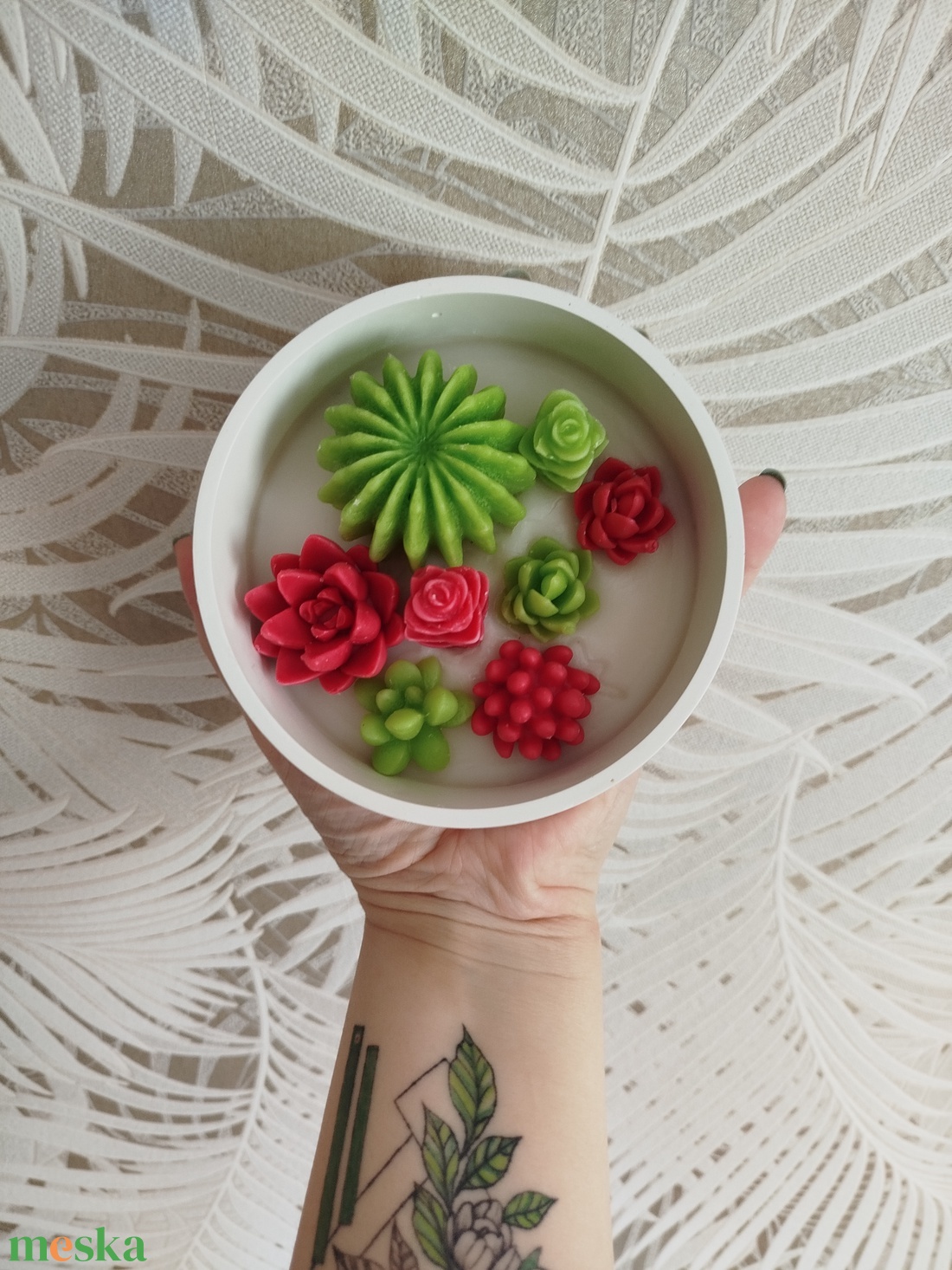 Modern kerámia kaspó viasz pozsgásokkal  - otthon & életmód - dekoráció - asztal és polc dekoráció - asztaldísz - Meska.hu