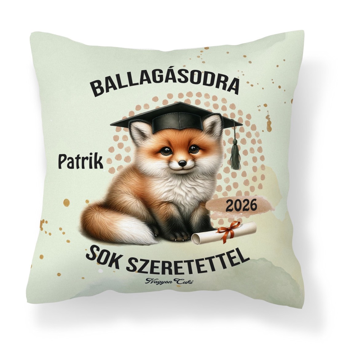 Névvel kérhető Róka mintás párna - 2026 évi Ballagásra - otthon & életmód - lakástextil - párna & párnahuzat - díszpárna (belsővel együtt) - Meska.hu