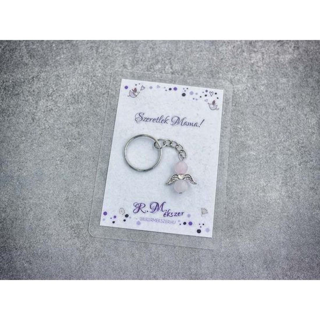 Szeretlek Mama kulcstartó rózsakvarccal - táska & tok - kulcstartó & táskadísz - kulcstartó - Meska.hu