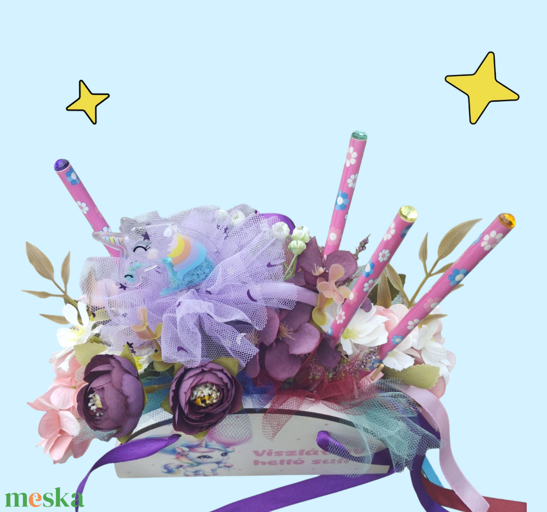 Unikornisos virágvarázs- Mesés ajándéktáska óvodai ballagásra - otthon & életmód - dekoráció - virágdísz és tartó - csokor & virágdísz - Meska.hu