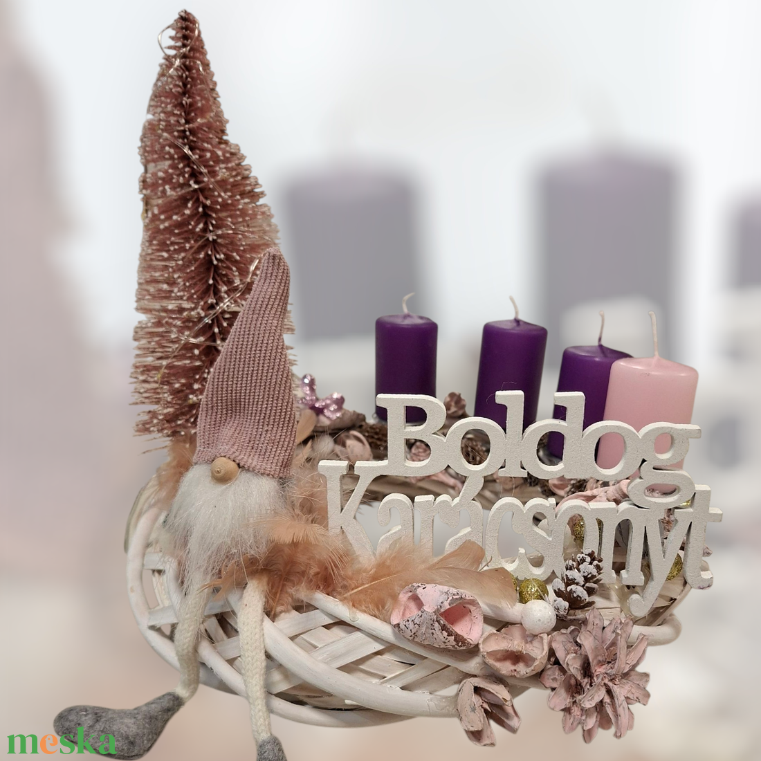 Adventi koszorú manóval - karácsony - adventi díszek - adventi koszorú - Meska.hu