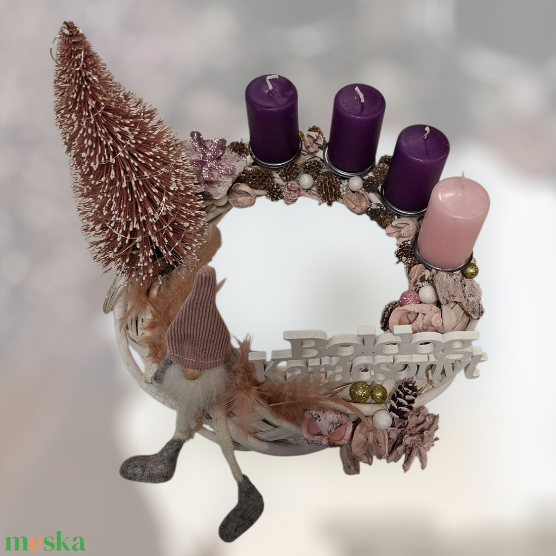 Adventi koszorú manóval - karácsony - adventi díszek - adventi koszorú - Meska.hu
