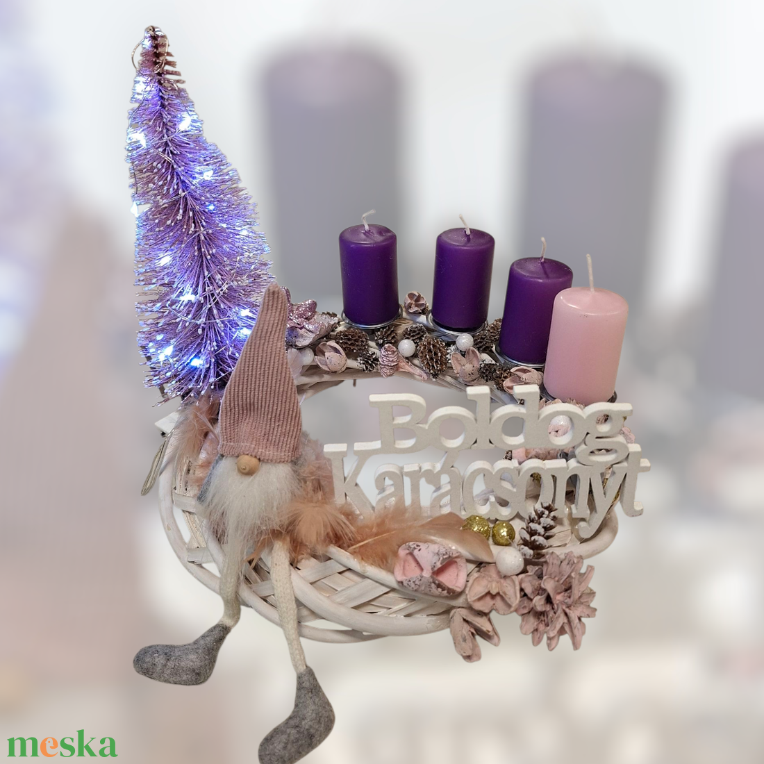 Adventi koszorú manóval - karácsony - adventi díszek - adventi koszorú - Meska.hu