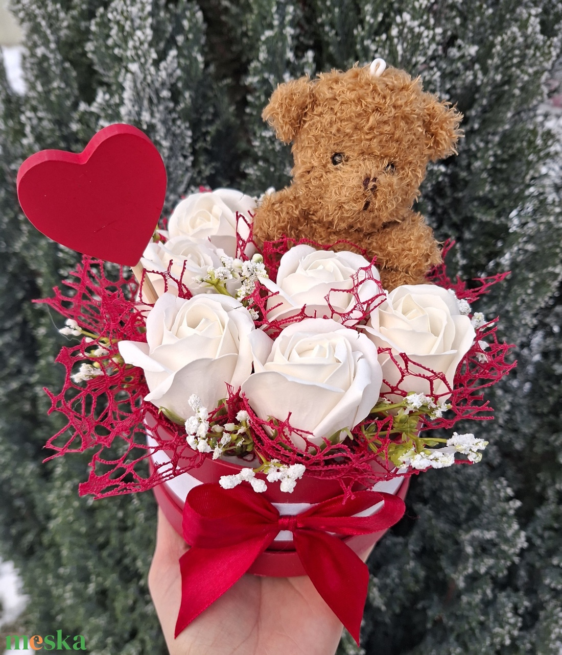  Szappanrózsa box plüss macival � a tiszta szeretet ajándéka  - otthon & életmód - virágdekoráció - virágok - virágbox - Meska.hu