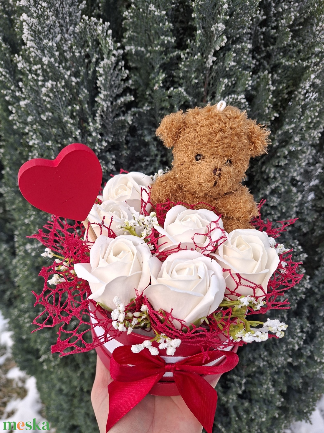  Szappanrózsa box plüss macival � a tiszta szeretet ajándéka  - otthon & életmód - virágdekoráció - virágok - virágbox - Meska.hu