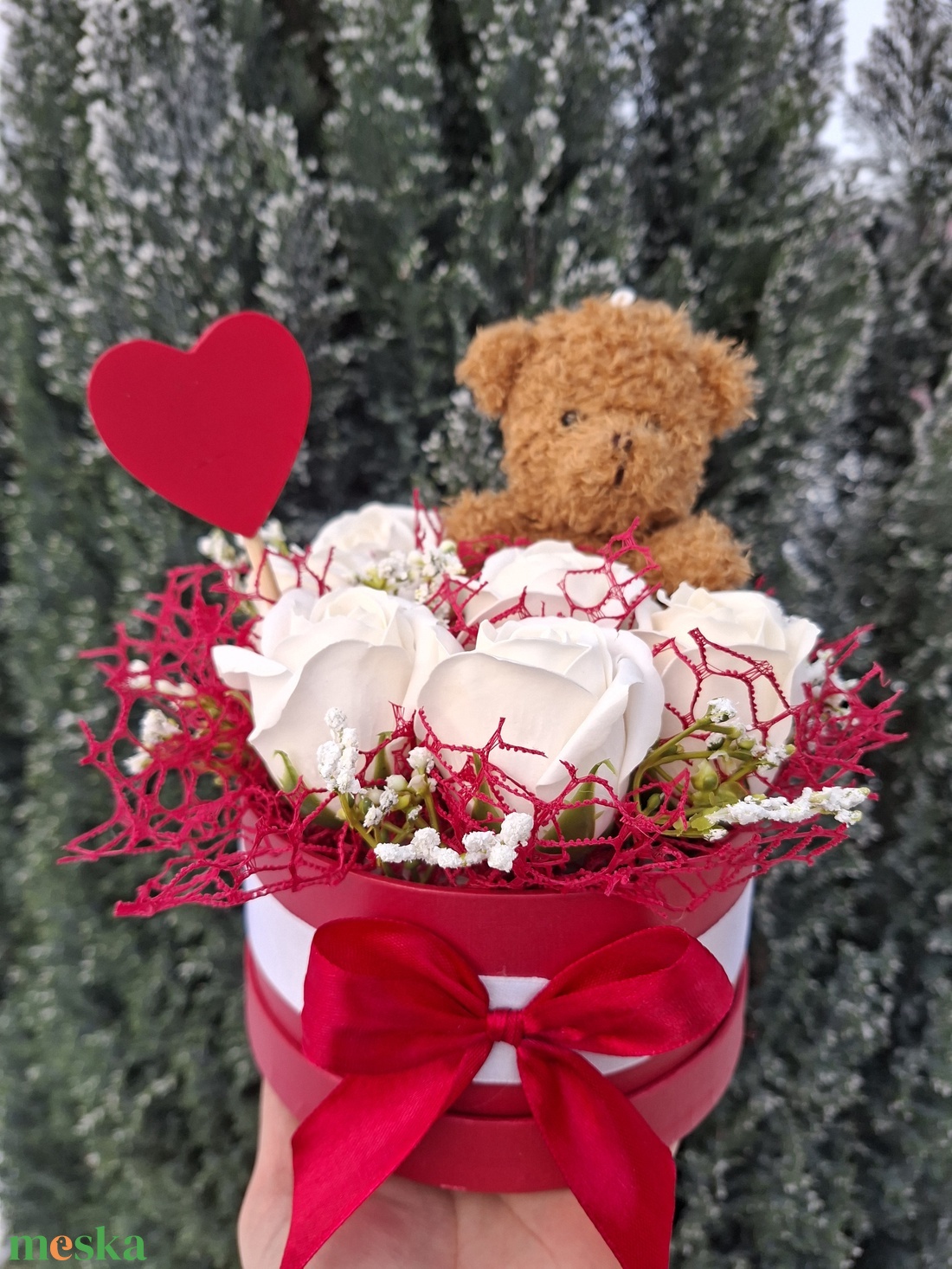  Szappanrózsa box plüss macival � a tiszta szeretet ajándéka  - otthon & életmód - virágdekoráció - virágok - virágbox - Meska.hu