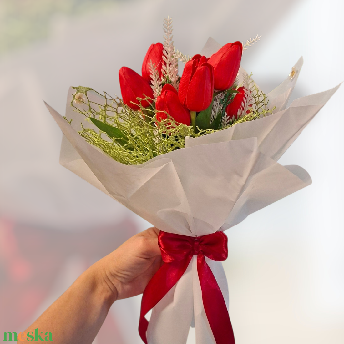 Piros tulipán csokor ballagásra - otthon & életmód - virágdekoráció - virágok - virágcsokor - Meska.hu