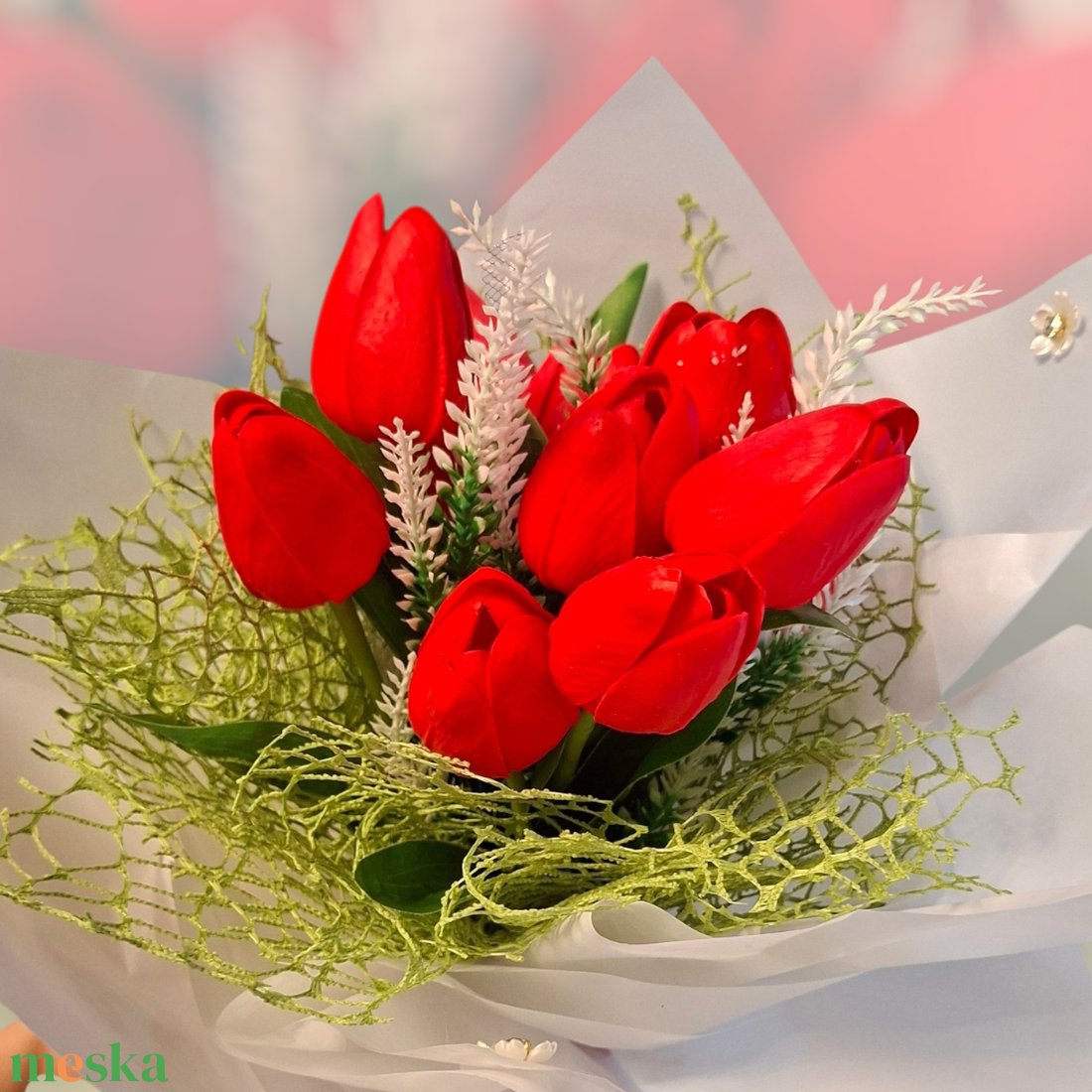 Piros tulipán csokor ballagásra - otthon & életmód - virágdekoráció - virágok - virágcsokor - Meska.hu