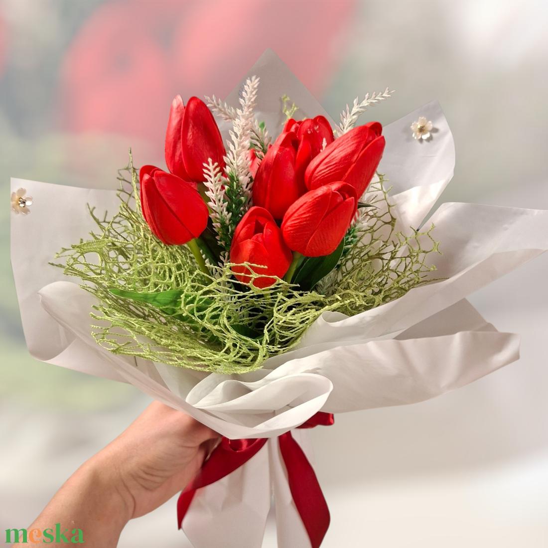 Piros tulipán csokor ballagásra - otthon & életmód - virágdekoráció - virágok - virágcsokor - Meska.hu