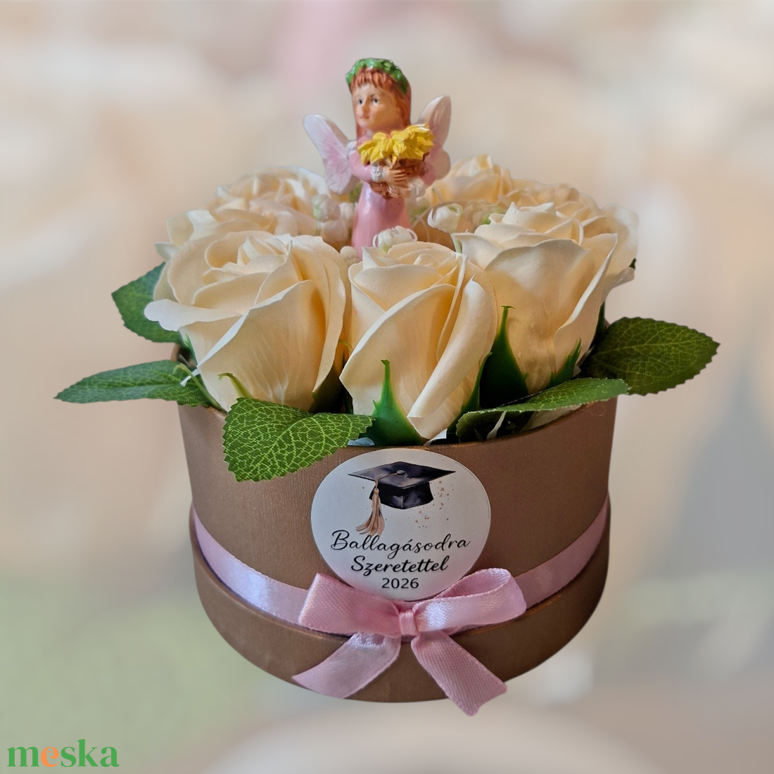 Szappanrózsa box tündérrel - otthon & életmód - virágdekoráció - virágok - virágbox - Meska.hu