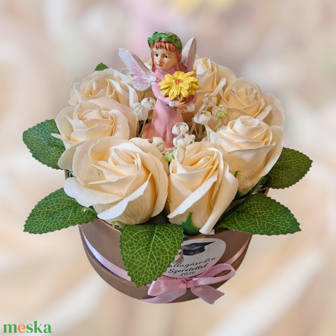 Szappanrózsa box tündérrel - otthon & életmód - virágdekoráció - virágok - virágbox - Meska.hu