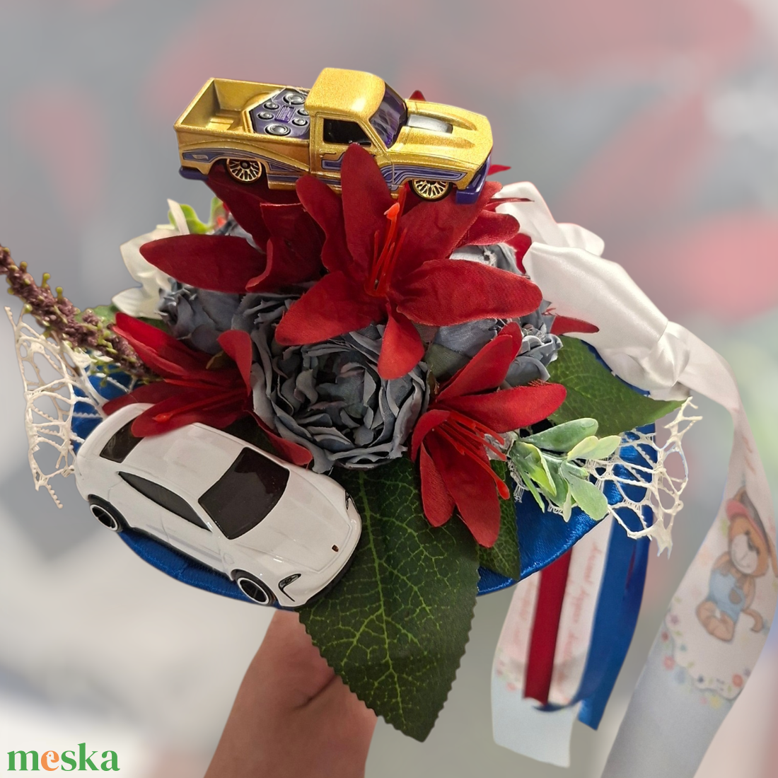 Óvodai ballagási csokor hot wheels kisautóval - otthon & életmód - virágdekoráció - virágok - virágcsokor - Meska.hu
