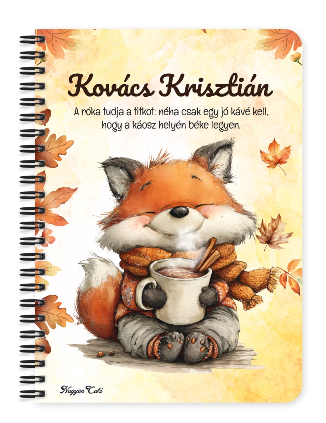 Személyre szabható - Cuki őszi kávézós róka mintás A5-ös füzet - otthon & életmód - papír, írószer - jegyzetfüzet & napló - Meska.hu