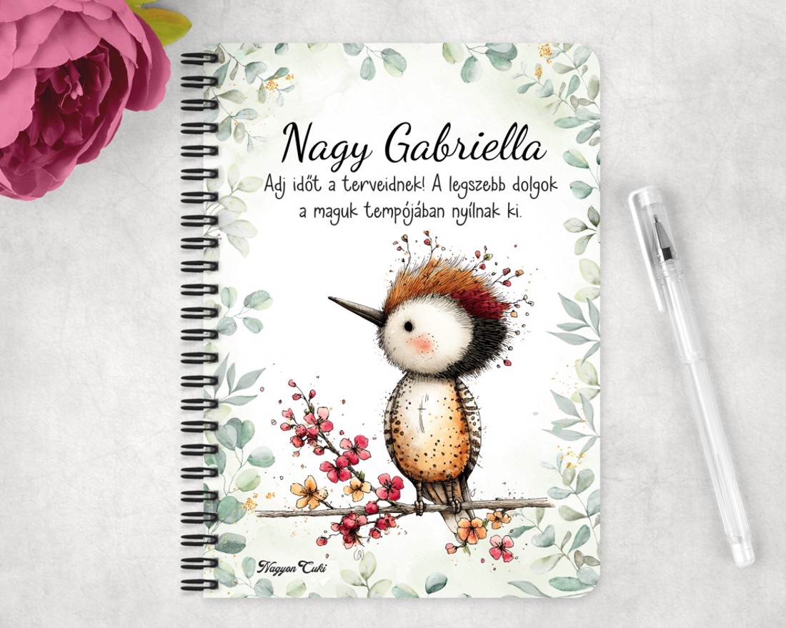 Személyre szabható - Tündéri harkály, az erdő kis dobosa mintás A5-ös füzet - otthon & életmód - papír, írószer - jegyzetfüzet & napló - Meska.hu