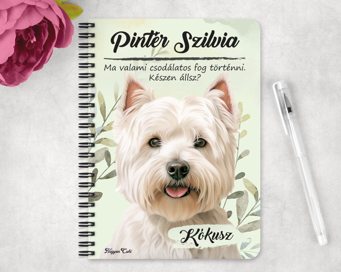 Személyre szabható - Westie portré mintás A6-os füzet - otthon & életmód - papír, írószer - jegyzetfüzet & napló - Meska.hu