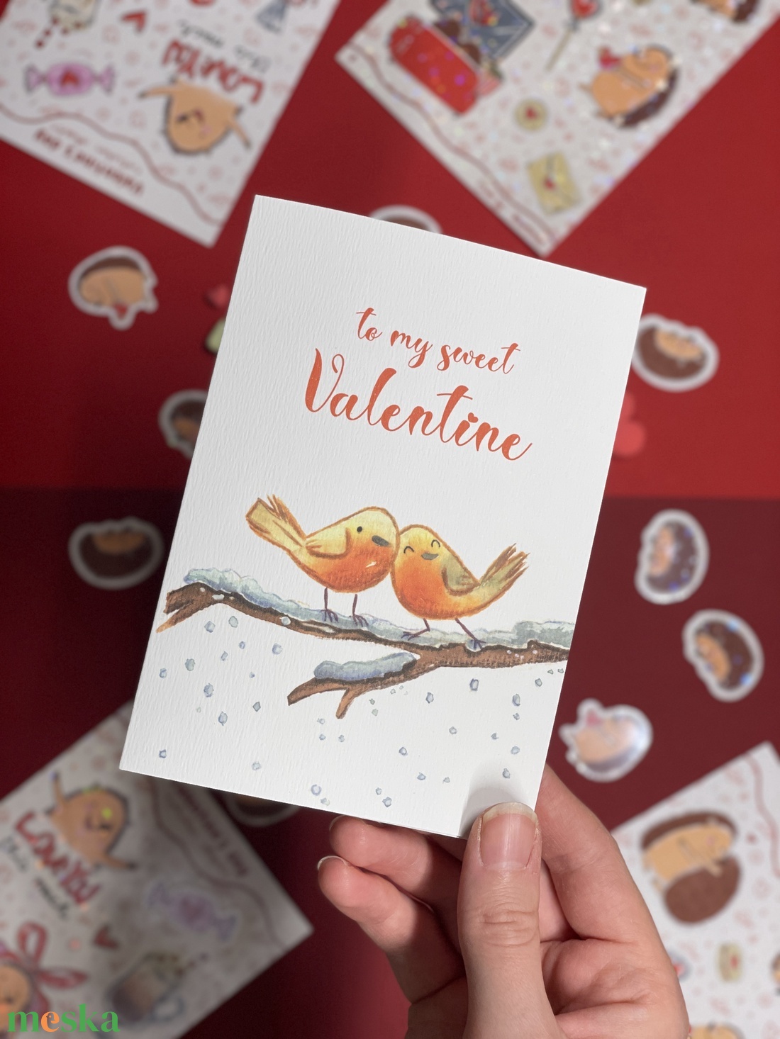 Vörösbegyes szerelem képeslap A6 kihajtható - otthon & életmód - papír, írószer - ajándékozás kellékei - képeslap, üdvözlőlap - Meska.hu