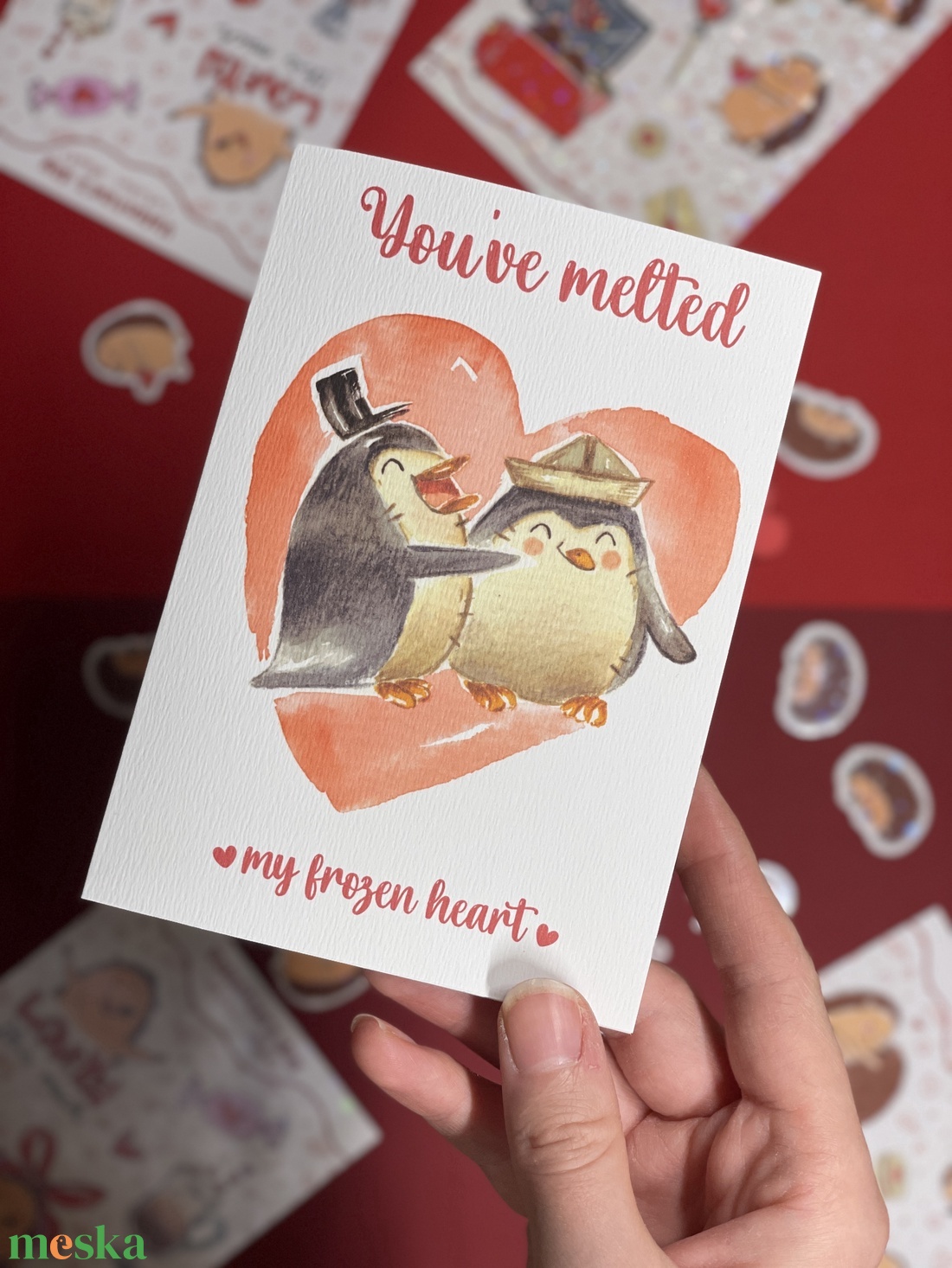 Szerelmes pingvinek képeslap A6 - otthon & életmód - papír, írószer - ajándékozás kellékei - képeslap, üdvözlőlap - Meska.hu