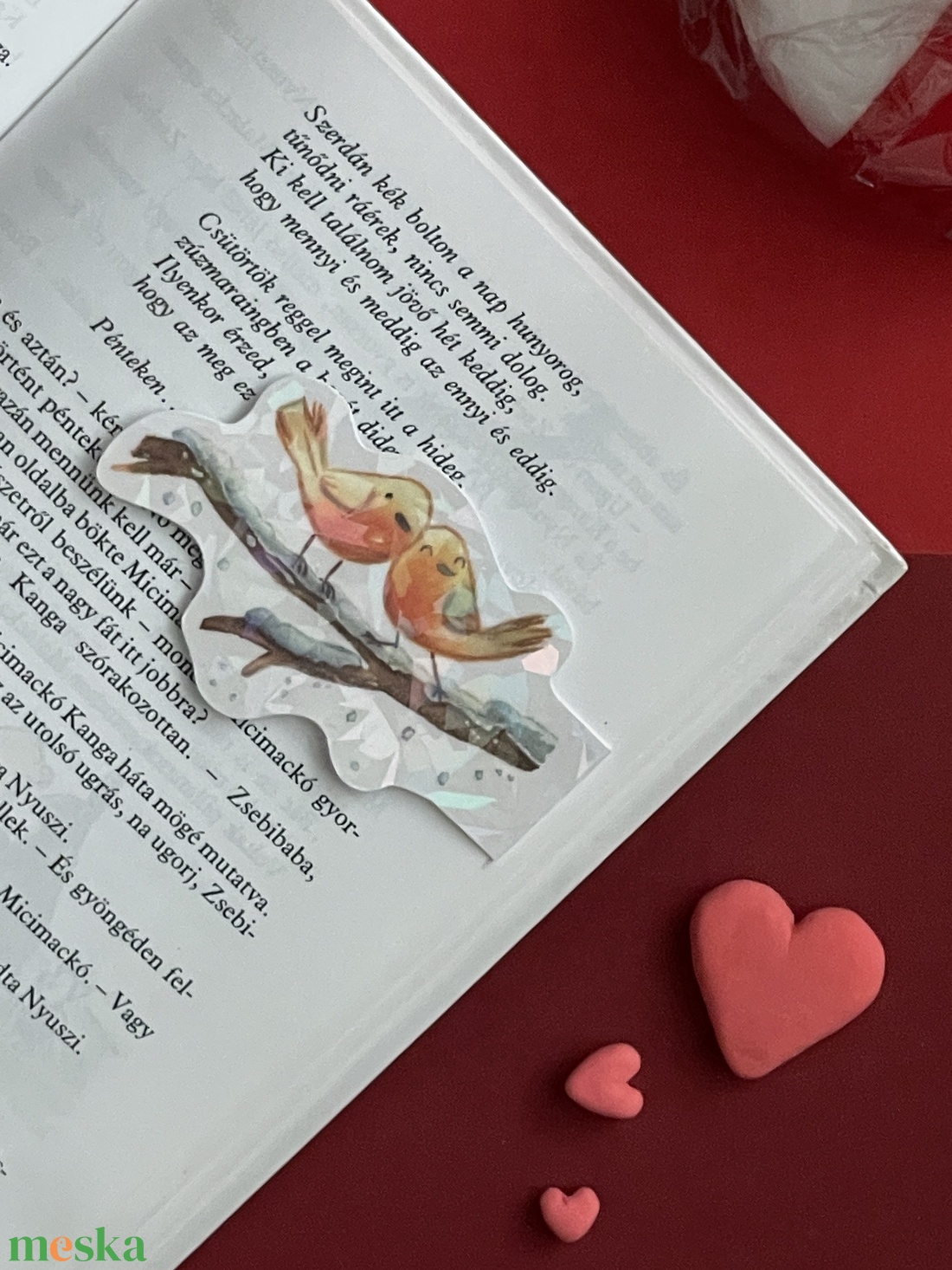 Vörösbegy szerelem mágneses könyvjelző csillogós - könyv & zene - könyvjelző - Meska.hu