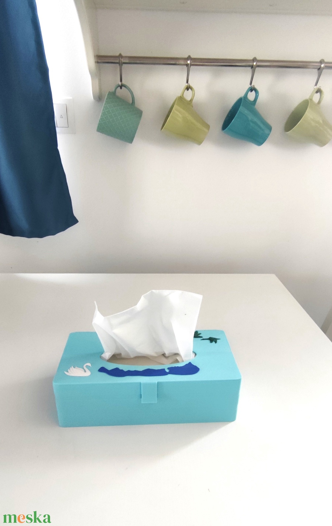 Balaton témájú világoskék zsebkendőtartó madár motívumokkal  - otthon & életmód - tárolás & rendszerezés - zsebkendőtartó - Meska.hu