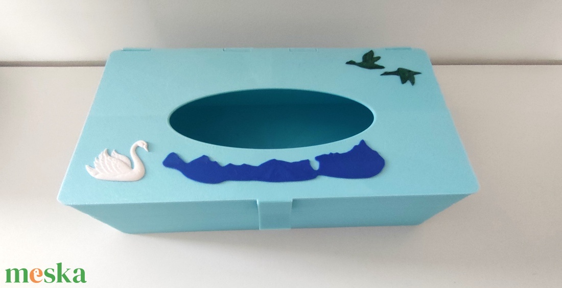 Balaton témájú világoskék zsebkendőtartó madár motívumokkal  - otthon & életmód - tárolás & rendszerezés - zsebkendőtartó - Meska.hu