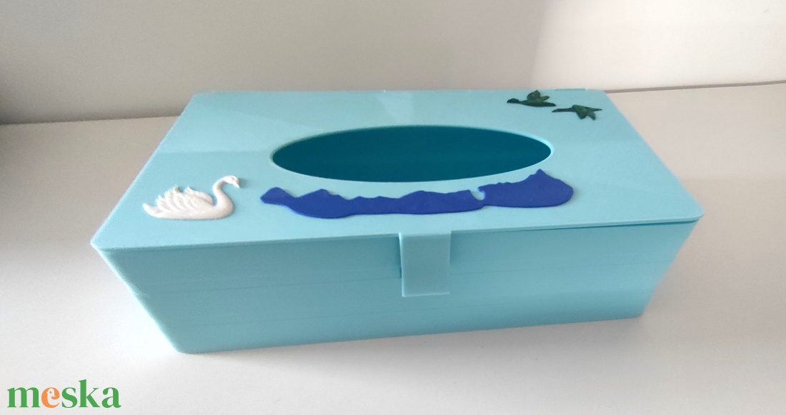 Balaton témájú világoskék zsebkendőtartó madár motívumokkal  - otthon & életmód - tárolás & rendszerezés - zsebkendőtartó - Meska.hu