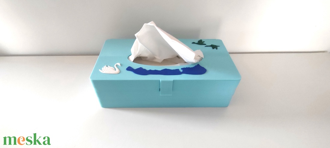 Balaton témájú világoskék zsebkendőtartó madár motívumokkal  - otthon & életmód - tárolás & rendszerezés - zsebkendőtartó - Meska.hu