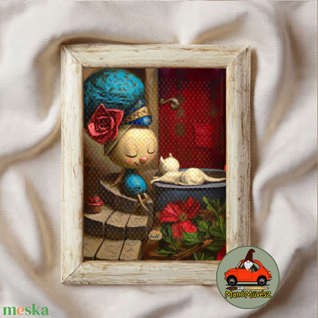 Mini művésznyomat vintage keretben � választható DodóArt illusztráció - otthon & életmód - dekoráció - fali és függő dekoráció - falra akasztható dekor - Meska.hu