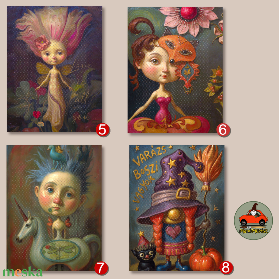 Mini művésznyomat vintage keretben � választható DodóArt illusztráció - otthon & életmód - dekoráció - fali és függő dekoráció - falra akasztható dekor - Meska.hu