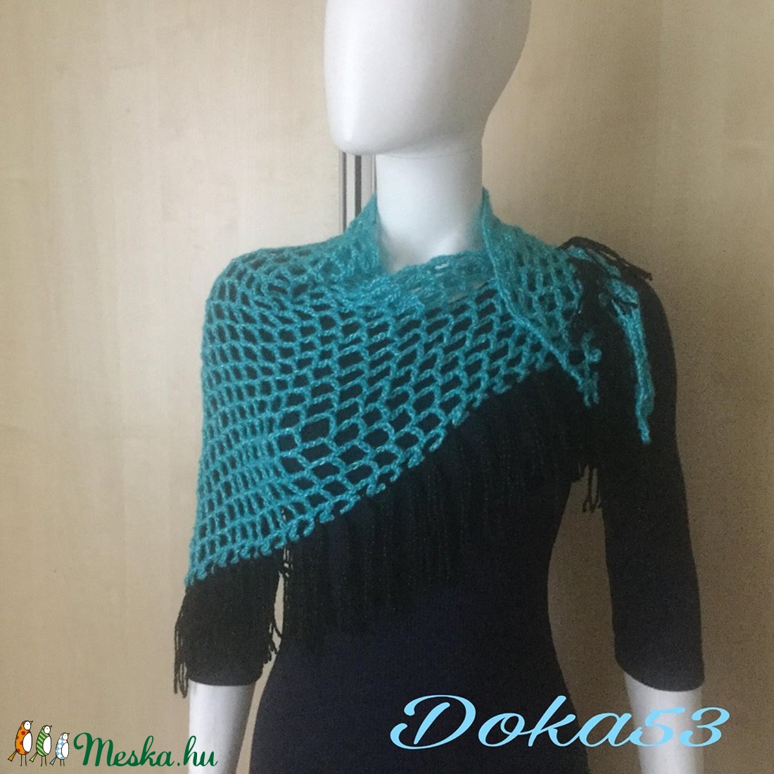 Kék - fekete rojtos horgolt sál - ruha & divat - sál, sapka, kendő - sál - Meska.hu Kék - fekete rojtos horgolt sál - ruha & divat - sál, sapka, kendő - sál - Meska.hu
