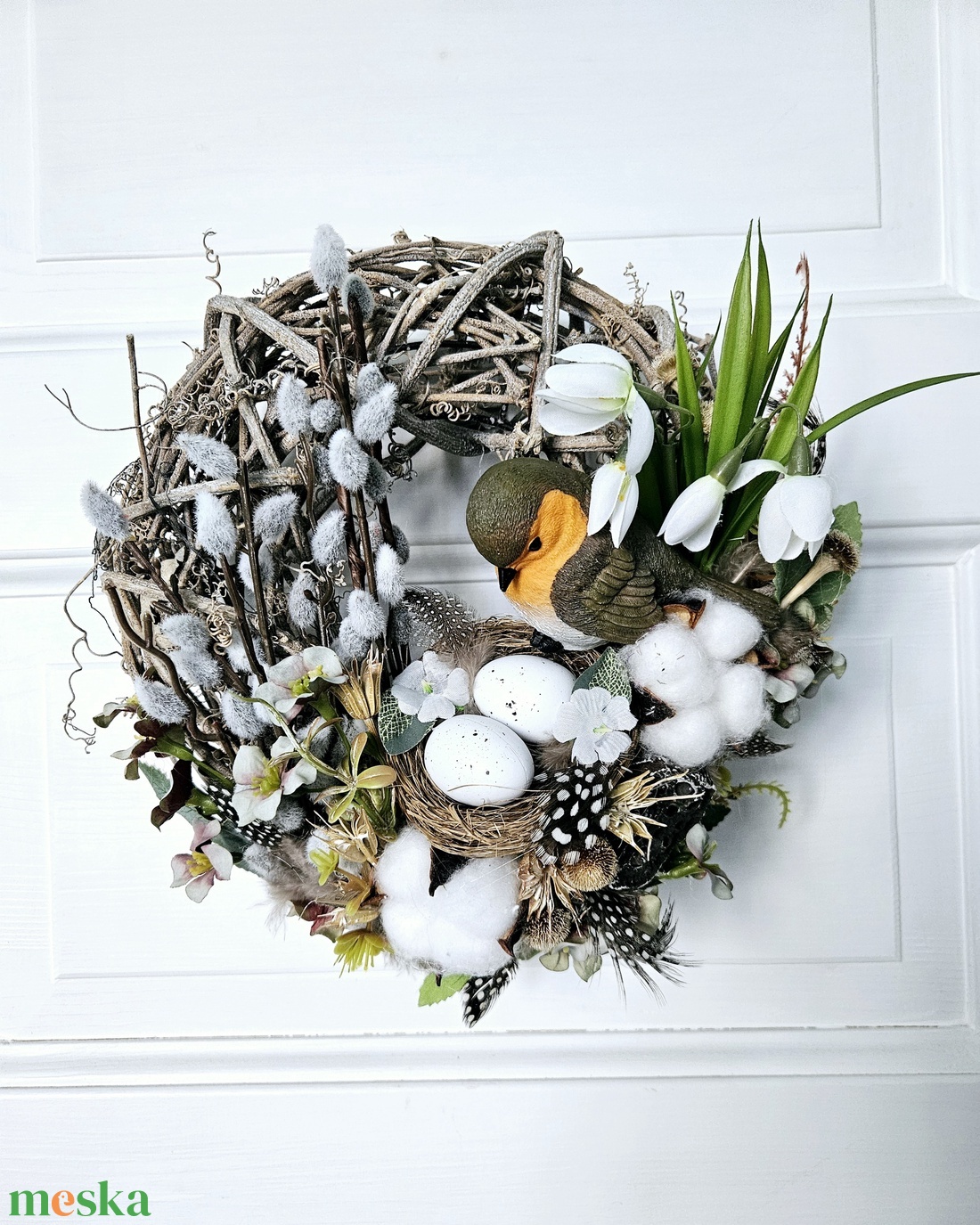 Kis vörösbegy a tavaszt várja - otthon & életmód - dekoráció - ajtó- és ablak dekoráció - ajtódísz & kopogtató - Meska.hu