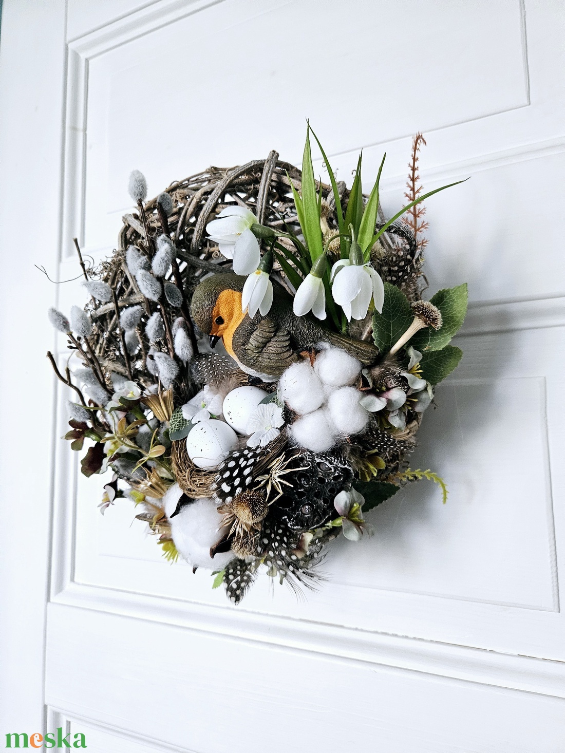 Kis vörösbegy a tavaszt várja - otthon & életmód - dekoráció - ajtó- és ablak dekoráció - ajtódísz & kopogtató - Meska.hu