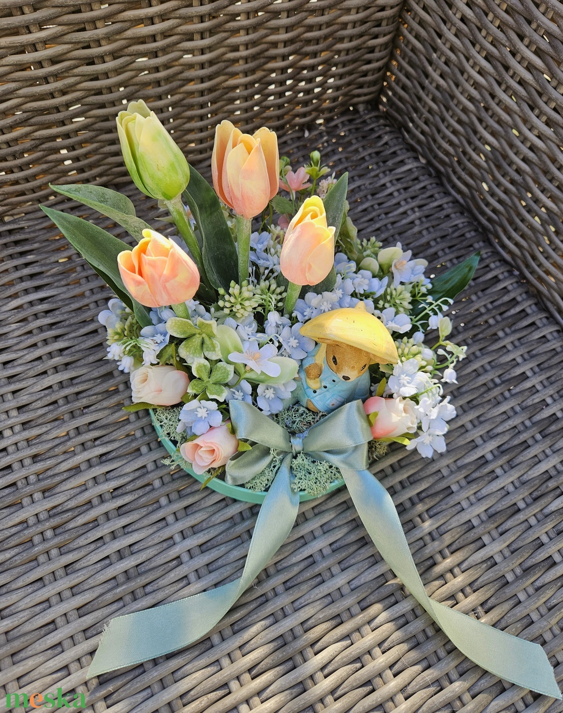 Menta sárga tulipános tavaszváró asztaldísz �� - otthon & életmód - dekoráció - asztal és polc dekoráció - asztaldísz - Meska.hu