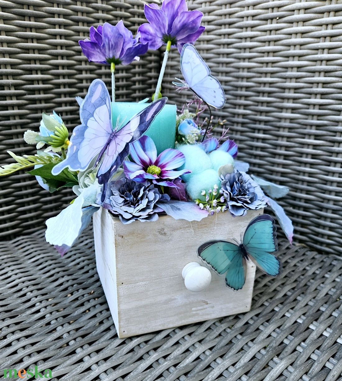 Pillangókert tömbgyertyás asztaldísz  - otthon & életmód - gyertya, illat, aroma - gyertya - Meska.hu