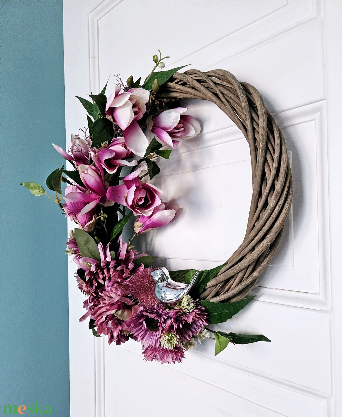 Virágzó magnólia ágak vesszőkoszorú �� - otthon & életmód - virágdekoráció - virágdíszek - dekor koszorúk, kopogtatók - Meska.hu