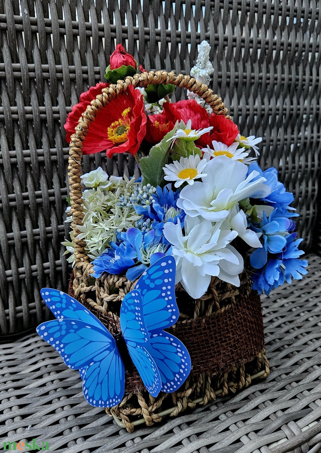 Pipacs és búzavirág kiskosárban  - otthon & életmód - dekoráció - asztal és polc dekoráció - asztaldísz - Meska.hu