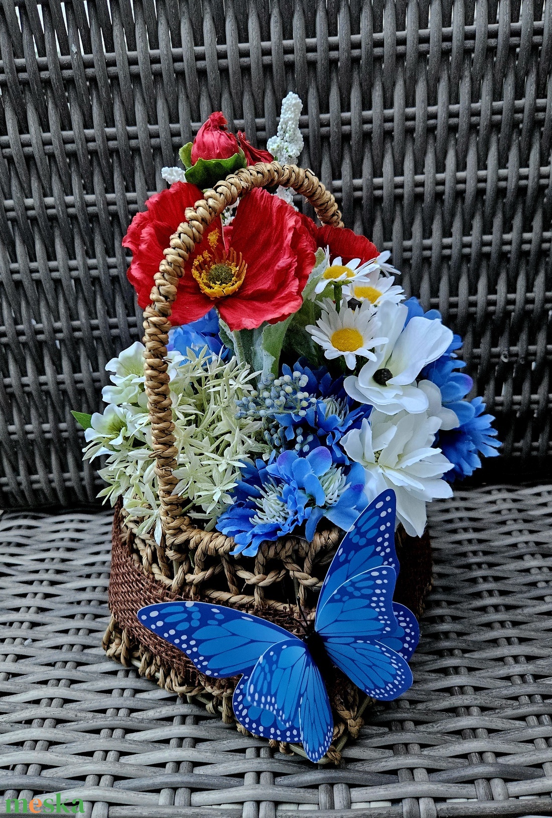 Pipacs és búzavirág kiskosárban  - otthon & életmód - dekoráció - asztal és polc dekoráció - asztaldísz - Meska.hu