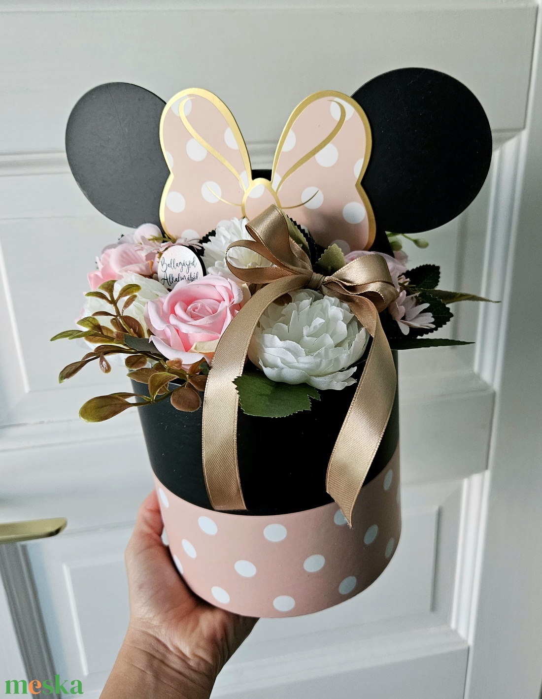 Minnie virágbox egérfülekkel ���� - otthon & életmód - virágdekoráció - virágok - virágbox - Meska.hu
