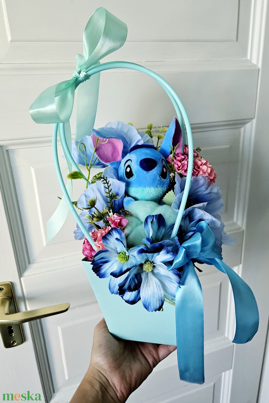 Stitch menta ballagási kistáska �� - otthon & életmód - virágdekoráció - virágok - virágbox - Meska.hu