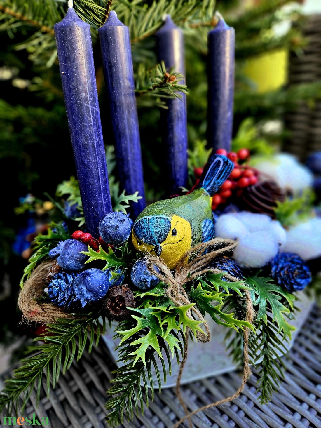 Kék cinege adventi asztaldísz - karácsony - adventi díszek - adventi asztaldísz - Meska.hu