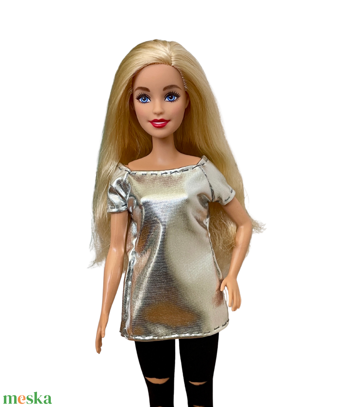 Barbie ruha, Ezüst póló - játék & sport - baba & babaház - barbie ruhák - Meska.hu