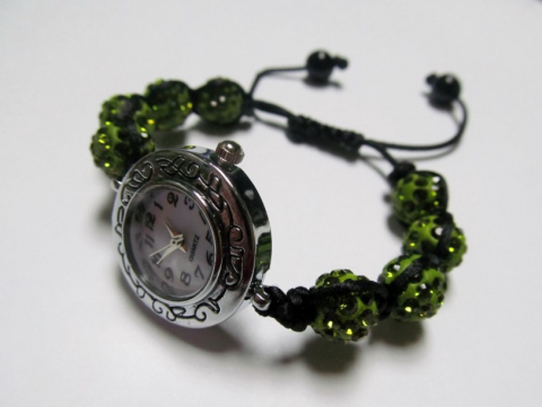 Shamballa gyöngyös karóra (olívazöld) -  - Meska.hu