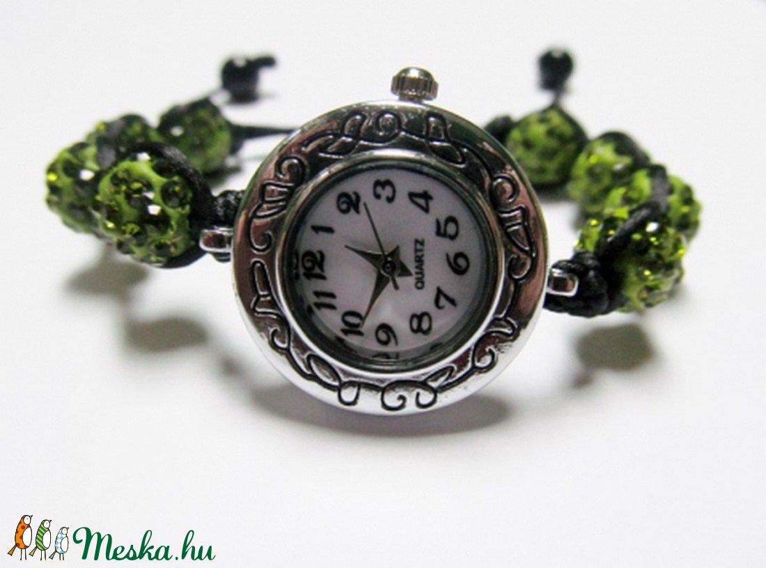Shamballa gyöngyös karóra (olívazöld) -  - Meska.hu