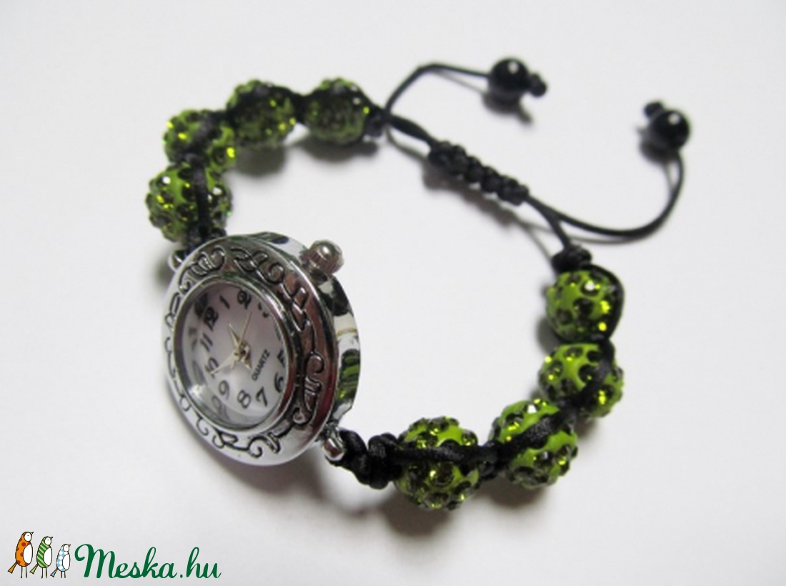 Shamballa gyöngyös karóra (olívazöld) -  - Meska.hu