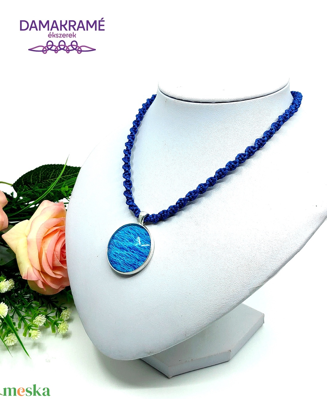 Üveglencsés makramé nyaklánc - tenger - ékszer - nyaklánc - medálos nyaklánc - Meska.hu