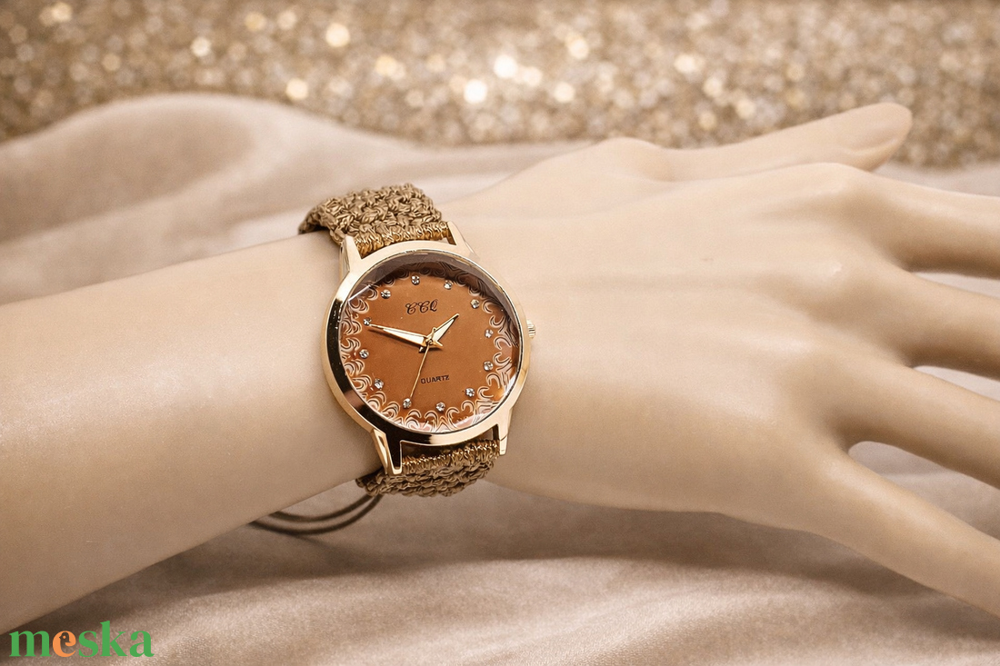 Barna karóra makramé szíjjal - ékszer - karóra és ékszeróra - karóra - Meska.hu