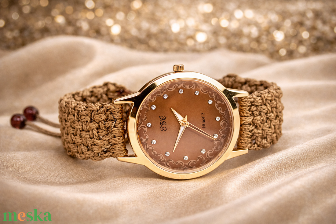 Barna karóra makramé szíjjal - ékszer - karóra és ékszeróra - karóra - Meska.hu