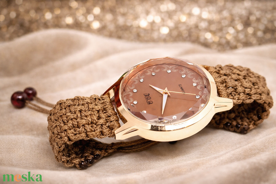 Barna karóra makramé szíjjal - ékszer - karóra és ékszeróra - karóra - Meska.hu